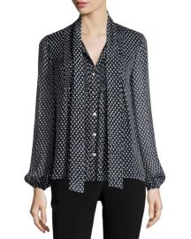 Diane von Furstenberg Marjorie Dotted Batik Silk Top Black at Bergdorf Goodman