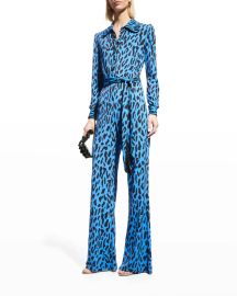 Diane von Furstenberg Milly Belted Leopard-Print Jumpsuit at Neiman Marcus