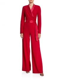 Diane von Furstenberg Monica Long-Sleeve Crepe Wrap Jumpsuit at Neiman Marcus