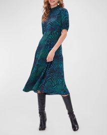 Diane von Furstenberg Nella Animal-Print Mock-Neck Midi Dress Neiman Marcus at Neiman Marcus