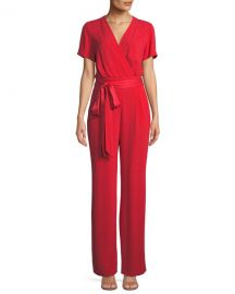 Diane von Furstenberg Purdy New Tie-Waist Wrap Jumpsuit at Neiman Marcus