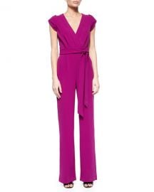 Diane von Furstenberg Purdy Tie-Waist Crepe Jumpsuit  Summer Beet at Neiman Marcus