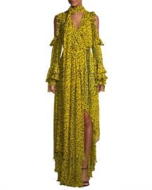 Diane von Furstenberg Ruffle Long-Sleeve Printed High-Low Maxi Dress at Neiman Marcus