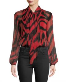 Diane von Furstenberg Sam Animal-Print Tie-Neck Silk Top at Neiman Marcus