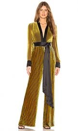 Diane von Furstenberg Sash Jumpsuit in Golden Rod  amp  Cabernet  amp  Multi from Revolve com at Revolve