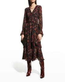 Diane von Furstenberg Shazia Ruffled Midi Chiffon Dress at Neiman Marcus