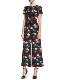 Diane von Furstenberg Short-Sleeve Cropped Flared Silk Jumpsuit at Neiman Marcus