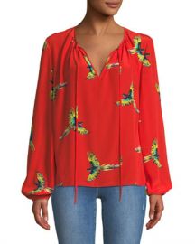 Diane von Furstenberg Silk Bird-Print Long-Sleeve Blouse at Neiman Marcus