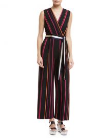 Diane von Furstenberg Sleeveless Crossover Wide-Leg Striped at Neiman Marcus