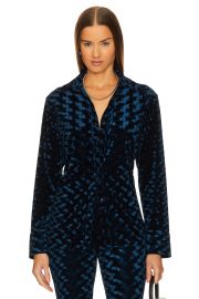 Diane von Furstenberg Soluck Velvet Shirt in Circles Ocean Blue at Revolve