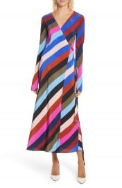 Diane von Furstenberg Stripe Silk Wrap Midi Dress at Nordstrom