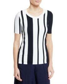 Diane von Furstenberg Striped Scoop-Neck Pullover Top at Neiman Marcus