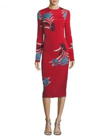 Diane von Furstenberg Tailored Long-Sleeve Floral Sheath Dress at Neiman Marcus