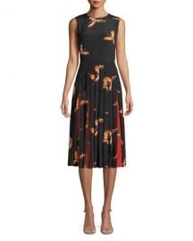 Diane von Furstenberg Talita Bird-Print Silk Pleated Sleeveless Dress at Neiman Marcus