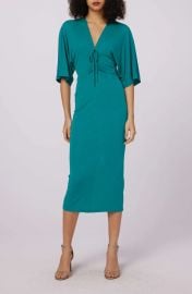 Diane von Furstenberg Valerie Center Ruched Midi Dress in Emerald at Nordstrom