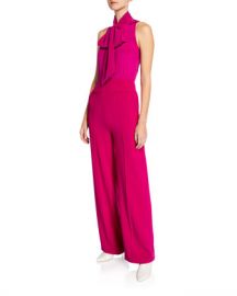 Diane von Furstenberg Virginie Crepe Open-Back Tie-Neck Sleeveless Jumpsuit at Neiman Marcus