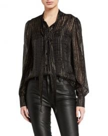 Diane von FurstenbergLanie Metallic Tie-Neck Blouse at Neiman Marcus