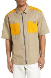 Dickies Mens Woven Zip Front Shirt in Desert Sand/Radient Yellow Size Medium at Nordstrom