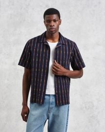 Didcot - Navy Stripe Short-Sleeve Shirt vert Wax London at Wax London