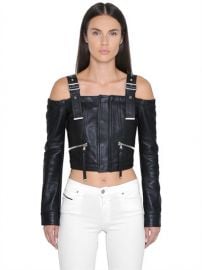 Diesel Black & Gold Off the Shoulders Cropped Leather Jacket at Luisaviaroma