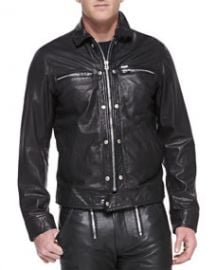 Diesel Bunmi Sheepskin Leather Moto Jacket Black at Neiman Marcus