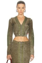 Diesel Zip Front Cropped Top in Olive Green FWRD at FWRD