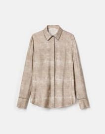 Diffused Houndstooth Print Silk Twill Button Blouse Lafayette 148 New York at Lafayette 148 New York