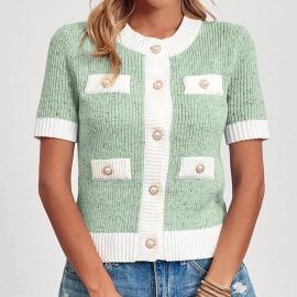 Dihao Short Sleeve Colorblock Pocket Sweater at Walmart