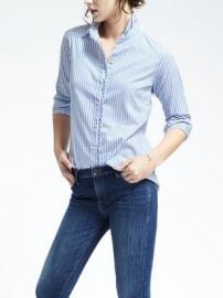 Dillon-Fit Striped Ruffle Placket Shirt at Banana Republic