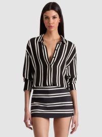 Dimitra Oversized Button Down In Paddleboard Stripe Blackecru Alice Olivia at Alice + Olivia