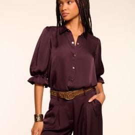 Dina Button Down Bodysuit in blackberry Ramy Brook at Ramy Brook