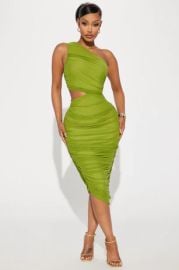 Dinner In Venice Ruched Midi Dress - Green Fashion Nova at Fashion Nova