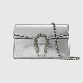 Dionysus super mini bag in silver lam leather US at Gucci