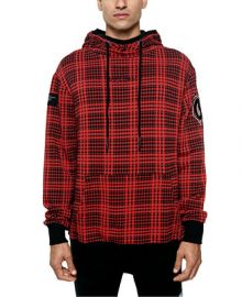 Diplomacy Men s The Red Hood Colorblocked Houndstooth Plaid Patch Hoodie     Reviews - Hoodies   Sweatshirts - Men - Macy s at Macys