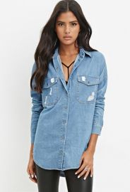 Distressed Denim Shirt  Forever 21 - 2000140608 at Forever 21