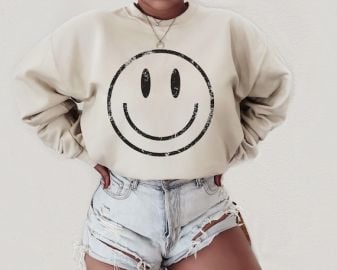 Distressed Vintage Look Smile Face Crewneck Sweatshirt Retro  Etsy at Etsy