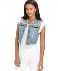 Distressed floral print denim vest by Rachel Roy at Macys