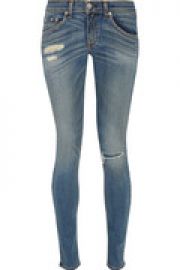 Distressed mid-rise skinny jeans at The Outnet