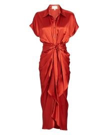 Divine Heritage Satin Tie-Waist Midi Dress reg at Intermix