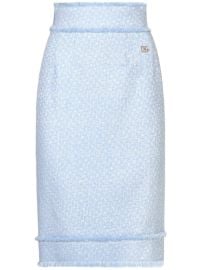 Dloce Gabbana Appliqu logo Tweed Straight Skirt at Farfetch