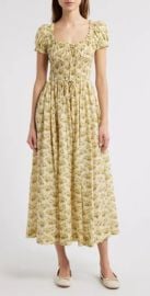 Doen Ashlynn Floral Organic Cotton Voile Midi Dress in Citron Rosier Floral at Nordstrom
