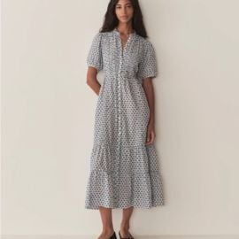 Doen Dresses Doen Haleigh Cotton Tiered A Line Short Sleeve Midi Maxi Dress Dahlia Ditsy Blue Poshmark at Poshmark