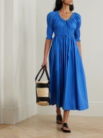 Doen Ischia shirred organic cotton blend voile midi dress at Net a Porter