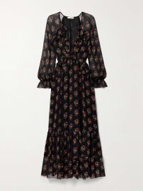 Doen Saffron Ruffled Floral print Silk georgette Maxi Dress at Net a Porter