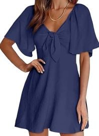 Dokotoo Womens Dresses 2025 Summer Fall Deep V Neck Elegant Bow tie Mini Dress S-XL at Womens Clothing store at Amazon