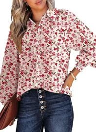 Dokotoo Womenx27s Casual V Neck Allover Floral Print Long Sleeve Chiffon Button Down Blouses Bohemian Top Shirts at Womens Clothing store at Amazon