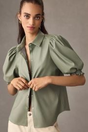 Dolan Puff Sleeve Faux Leather Blouse at Anthropologie
