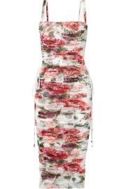 Dolce   Gabbana - Lace-up ruched floral-print cotton and silk-blend tulle midi dress at Net A Porter