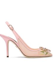 Dolce   Gabbana - Swarovski crystal-embellished patent leather-trimmed floral-print mesh slingback pumps at Net A Porter