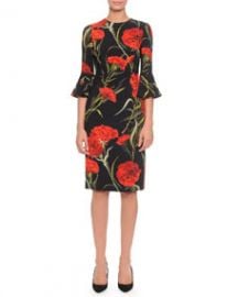 Dolce   Gabbana Bell-Sleeve Carnation-Print Dress  Black Red at Neiman Marcus